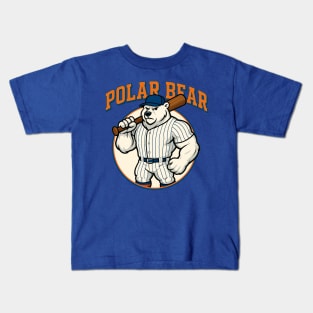Polar Bear Power Baseball Mascot Kids T-Shirt